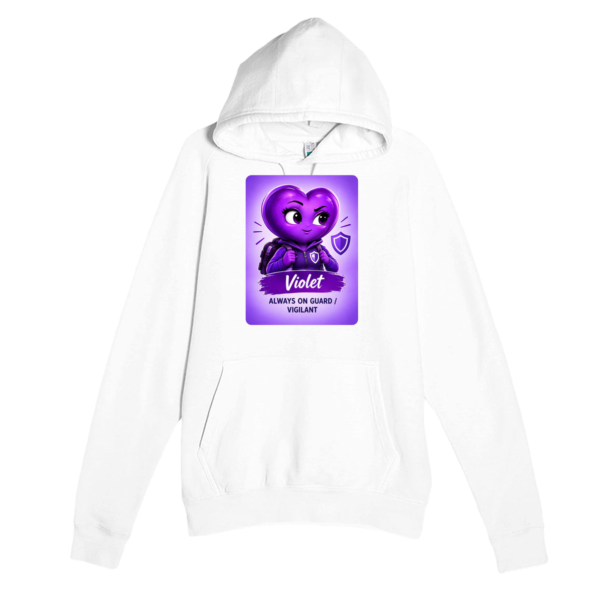 Violet: The Protector heart for veteran hypervigilance awareness — white unisex hoodie