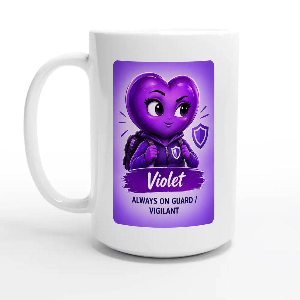 Violet: The Protector heart for veteran hypervigilance awareness — 15oz coffee mug, other side