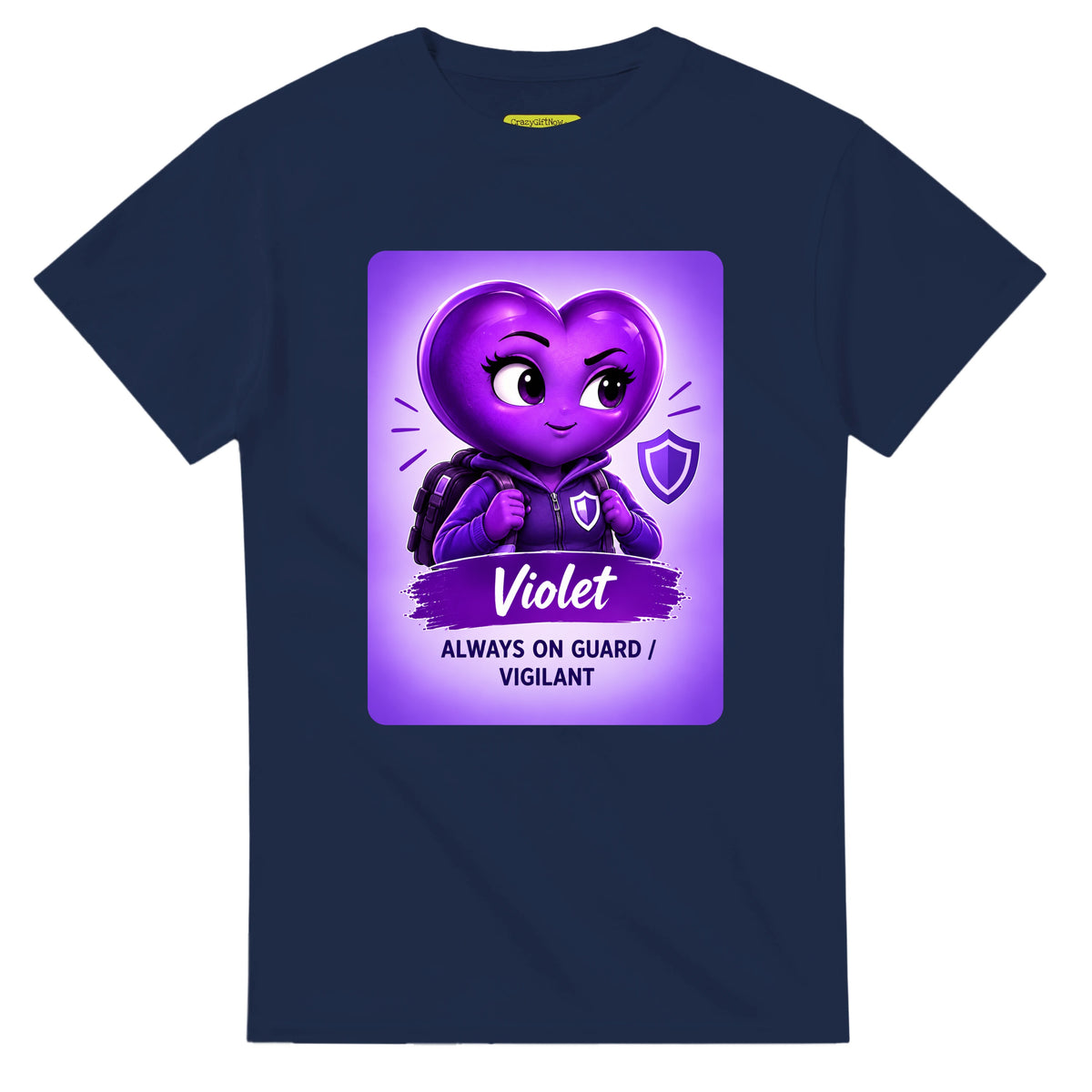 Violet: The Protector heart for veteran hypervigilance awareness — navy unisex t-shirt