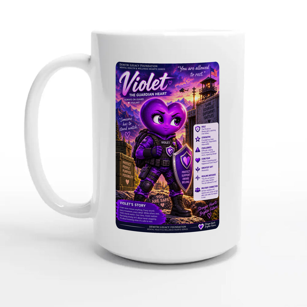 Violet: The Guardian Heart story poster for veteran hypervigilance awareness — 15oz coffee mug, other side