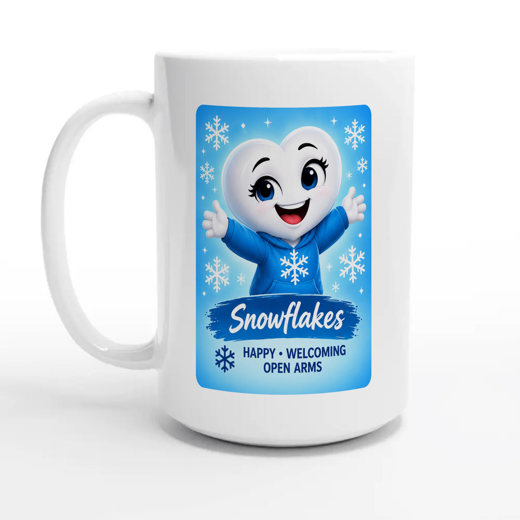 Snowflakes: The Connector heart for veteran connection and belonging awareness — 15oz coffee mug, other side