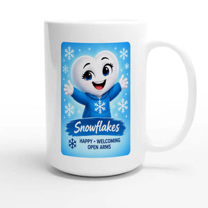 Snowflakes: The Connector heart for veteran connection and belonging awareness — 15oz white coffee mug