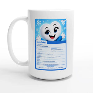 Snowflakes: The Connector heart card for veteran connection and belonging awareness — 15oz coffee mug, other side