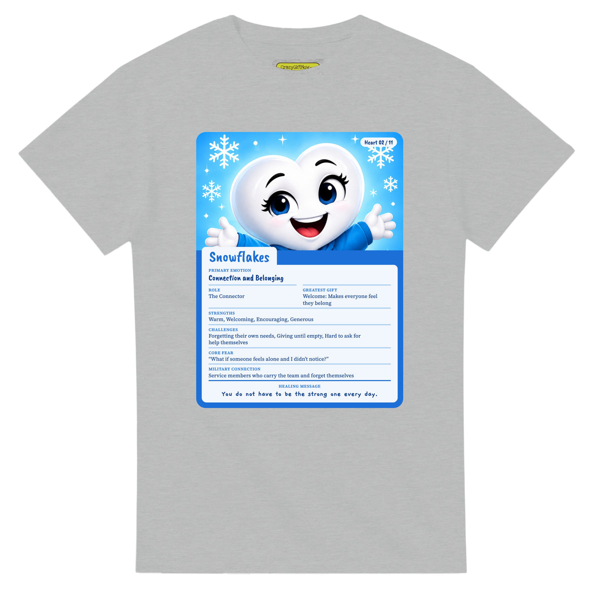 Snowflakes: The Connector heart card for veteran connection and belonging awareness — ash unisex t-shirt