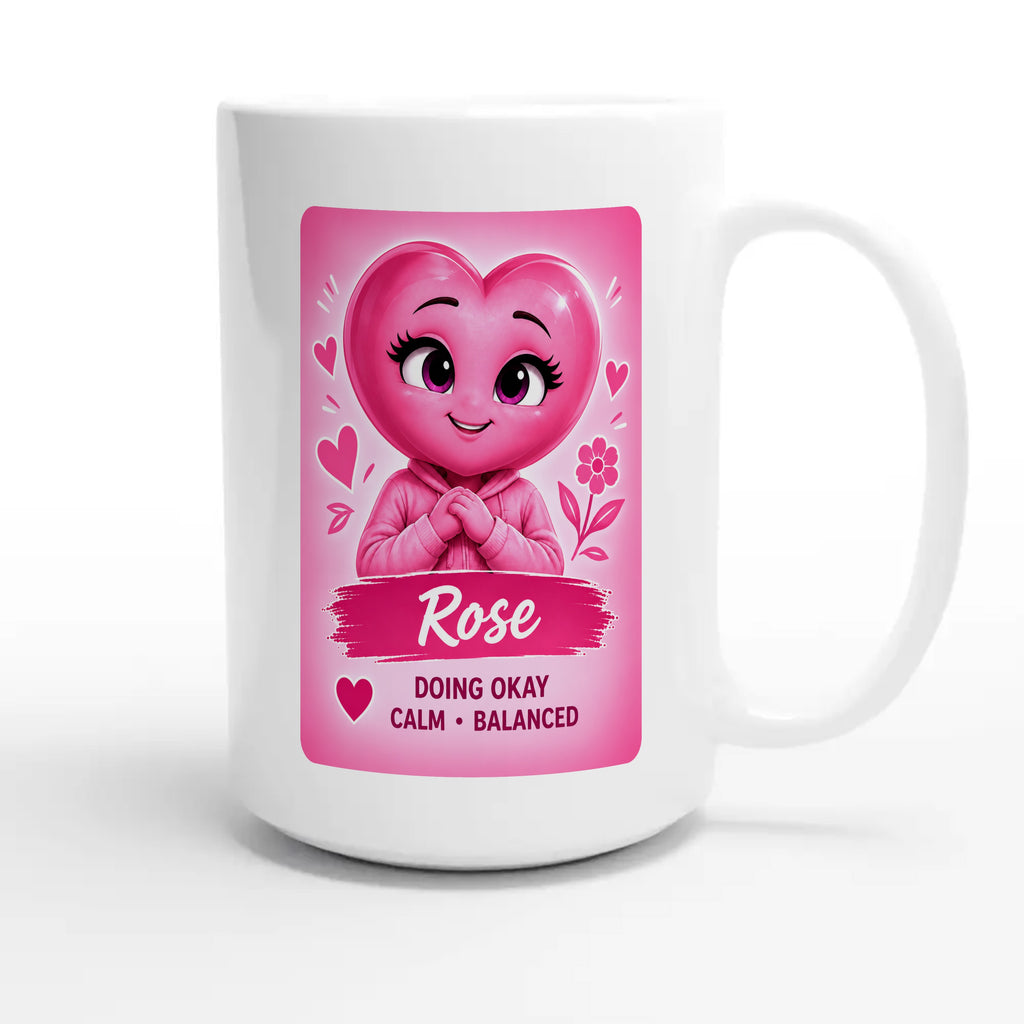 Rose: The Anchor heart for veteran calm and balance awareness — 15oz white coffee mug