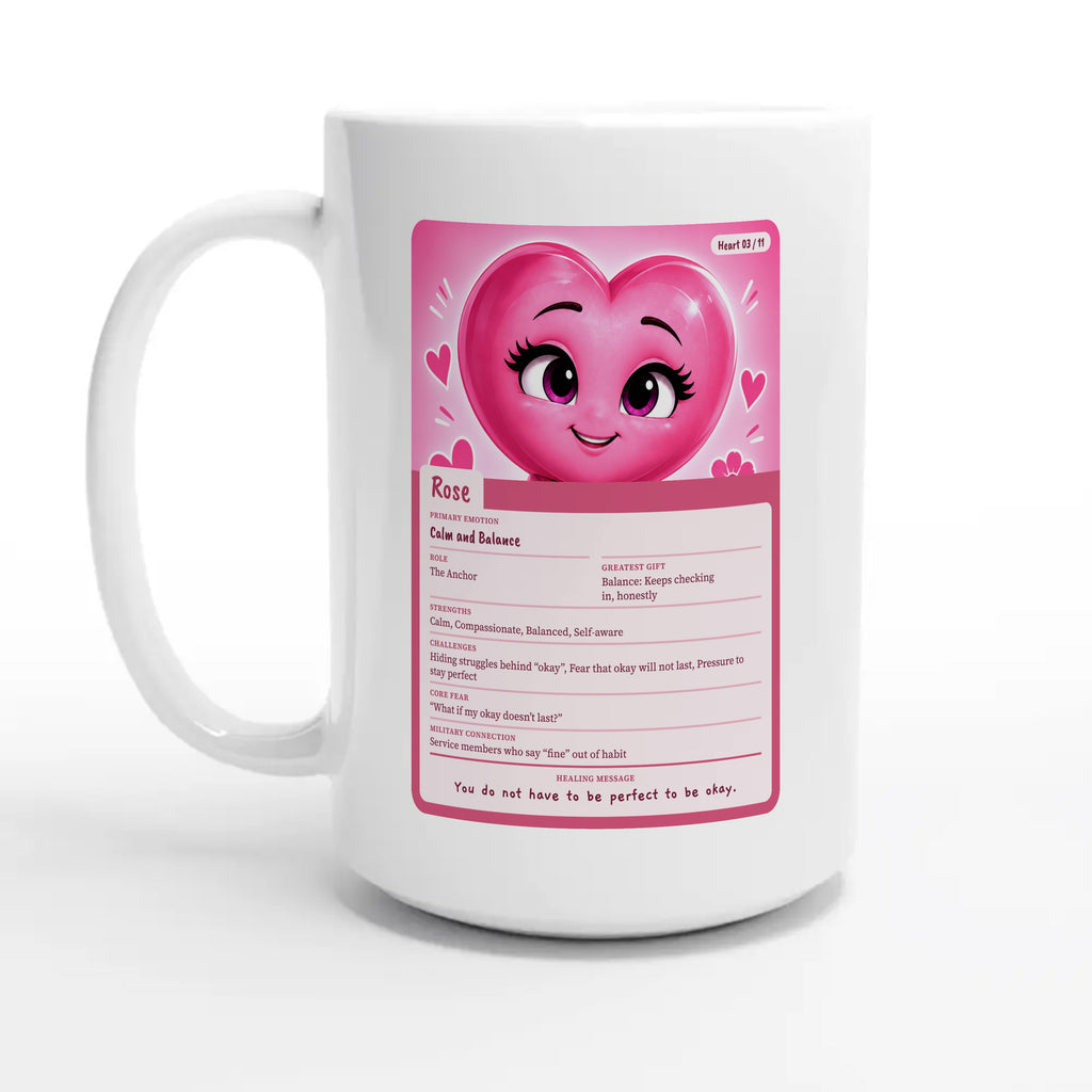 Rose: The Anchor heart card for veteran calm and balance awareness — 15oz coffee mug, other side