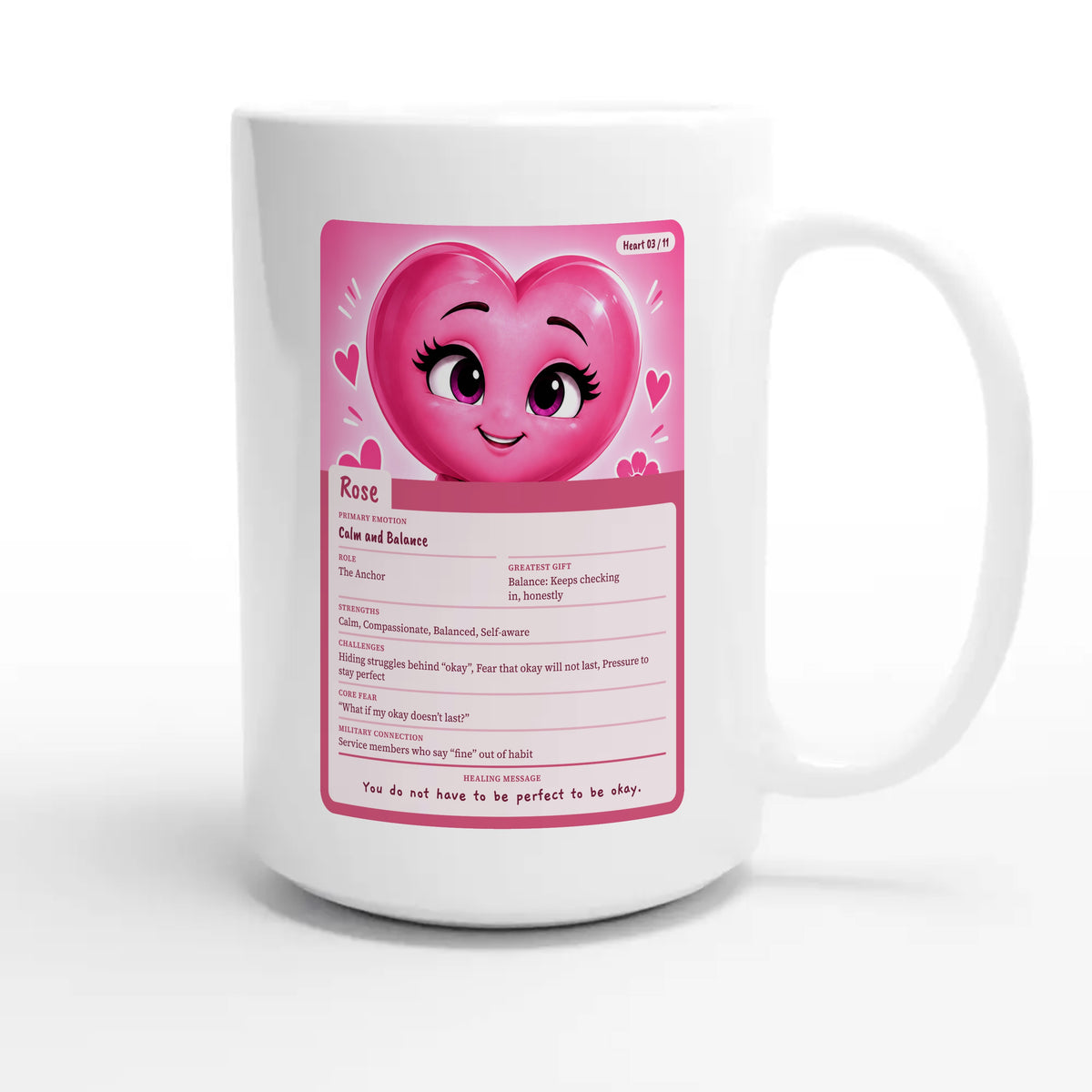 Rose: The Anchor heart card for veteran calm and balance awareness — 15oz white coffee mug