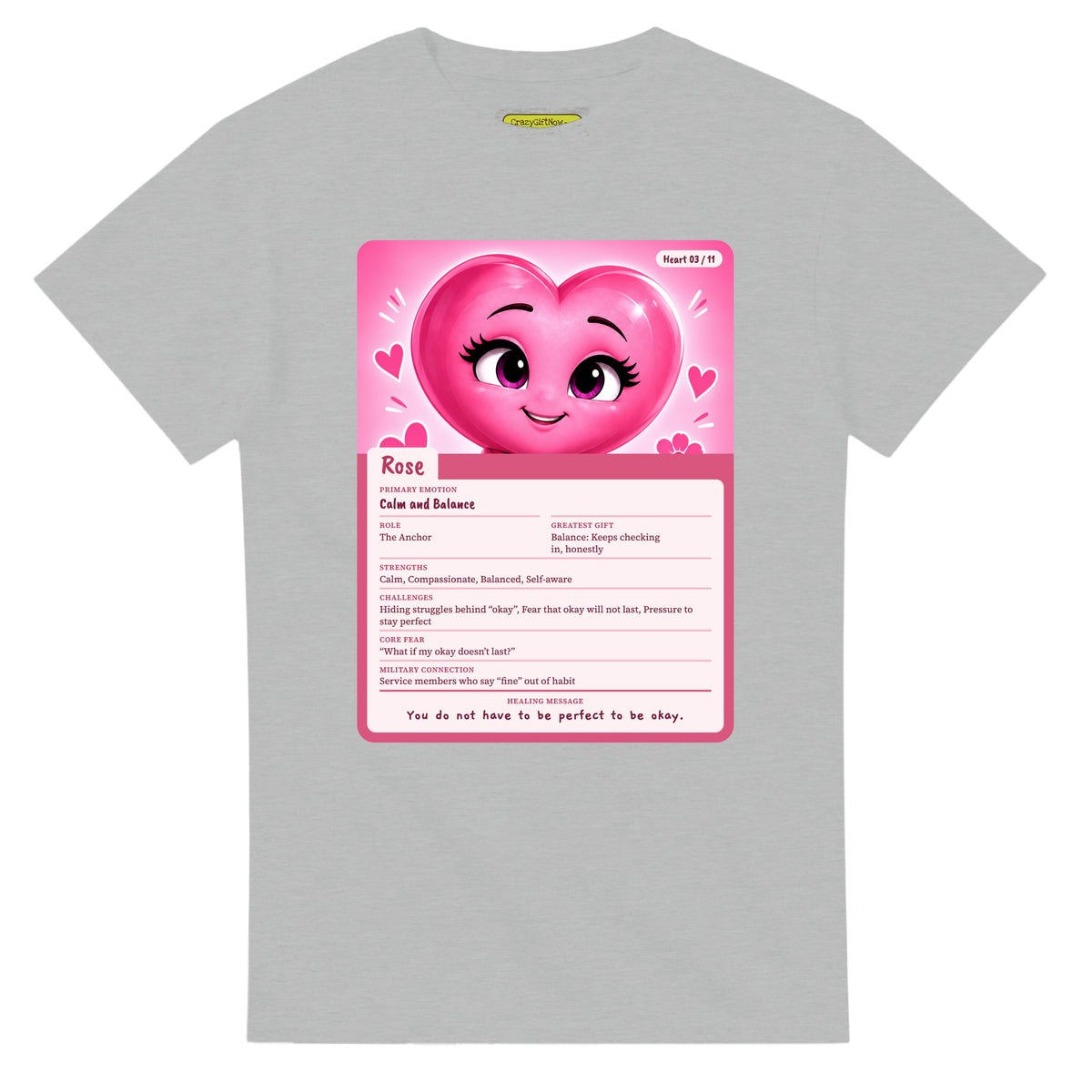 Rose: The Anchor heart card for veteran calm and balance awareness — ash unisex t-shirt