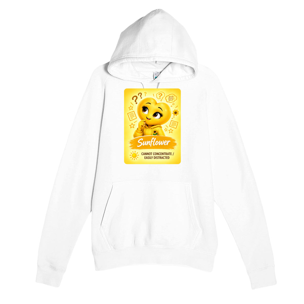Sunflower: The Explorer heart for veteran restless distraction awareness — white unisex hoodie