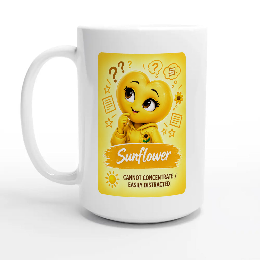 Sunflower: The Explorer heart for veteran restless distraction awareness — 15oz coffee mug, other side
