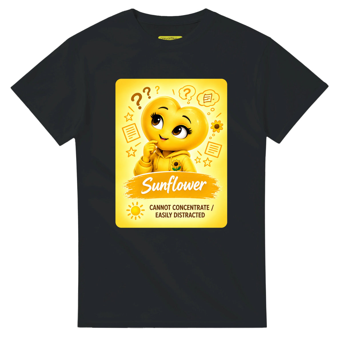 Sunflower: The Explorer heart for veteran restless distraction awareness — black unisex t-shirt