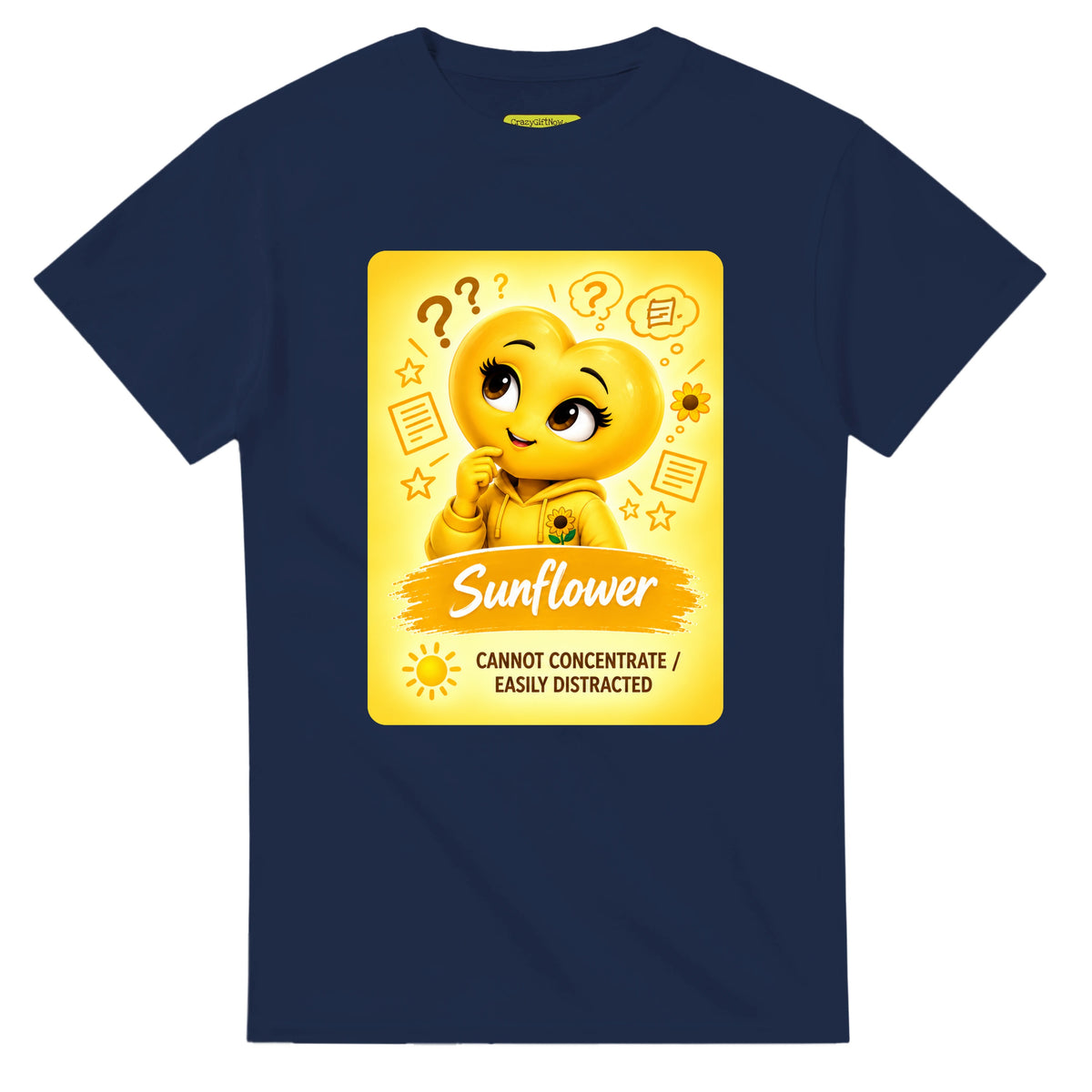 Sunflower: The Explorer heart for veteran restless distraction awareness — navy unisex t-shirt