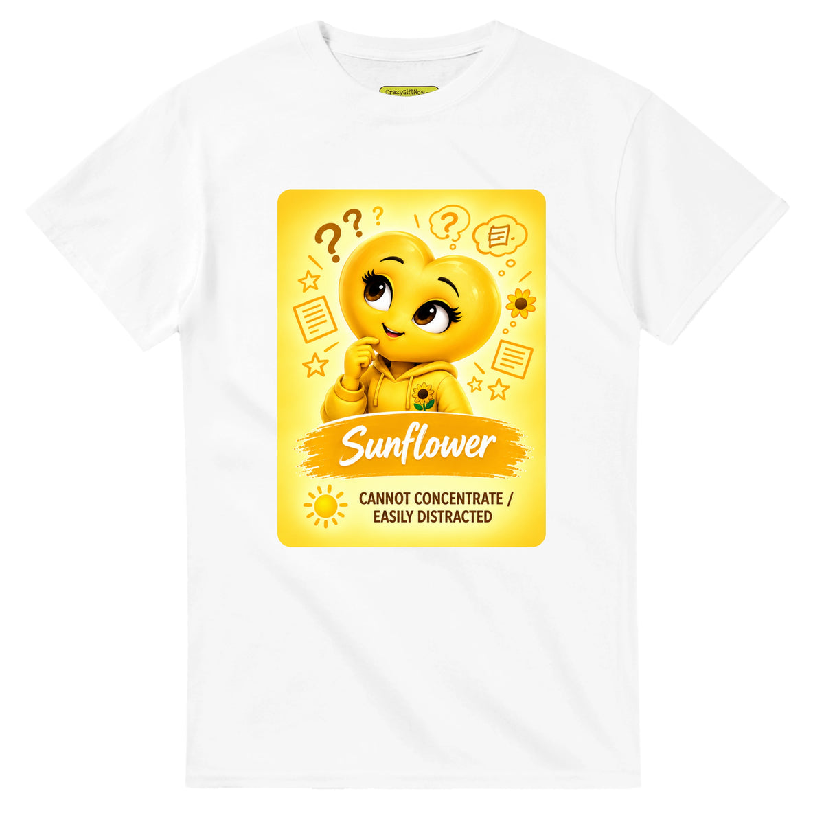 Sunflower: The Explorer heart for veteran restless distraction awareness — white unisex t-shirt