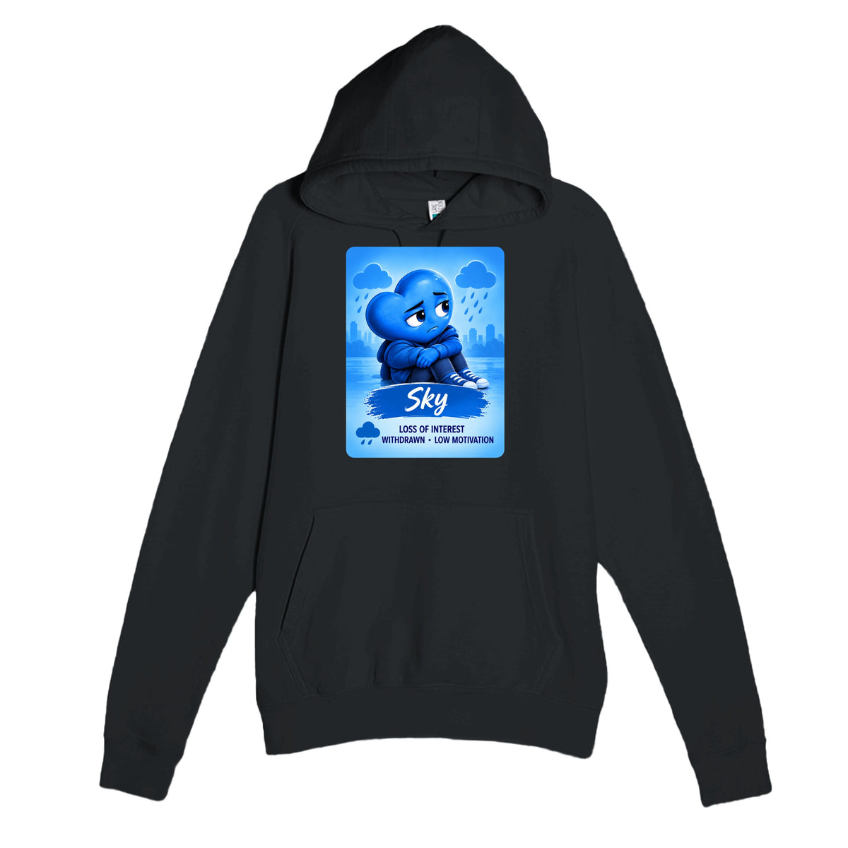 Sky: The Quiet Observer heart for veteran low motivation and withdrawal awareness — black unisex hoodie