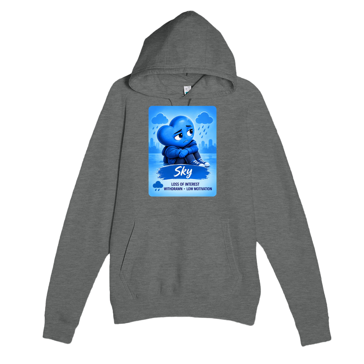 Sky: The Quiet Observer heart for veteran low motivation and withdrawal awareness — graphite heather unisex hoodie
