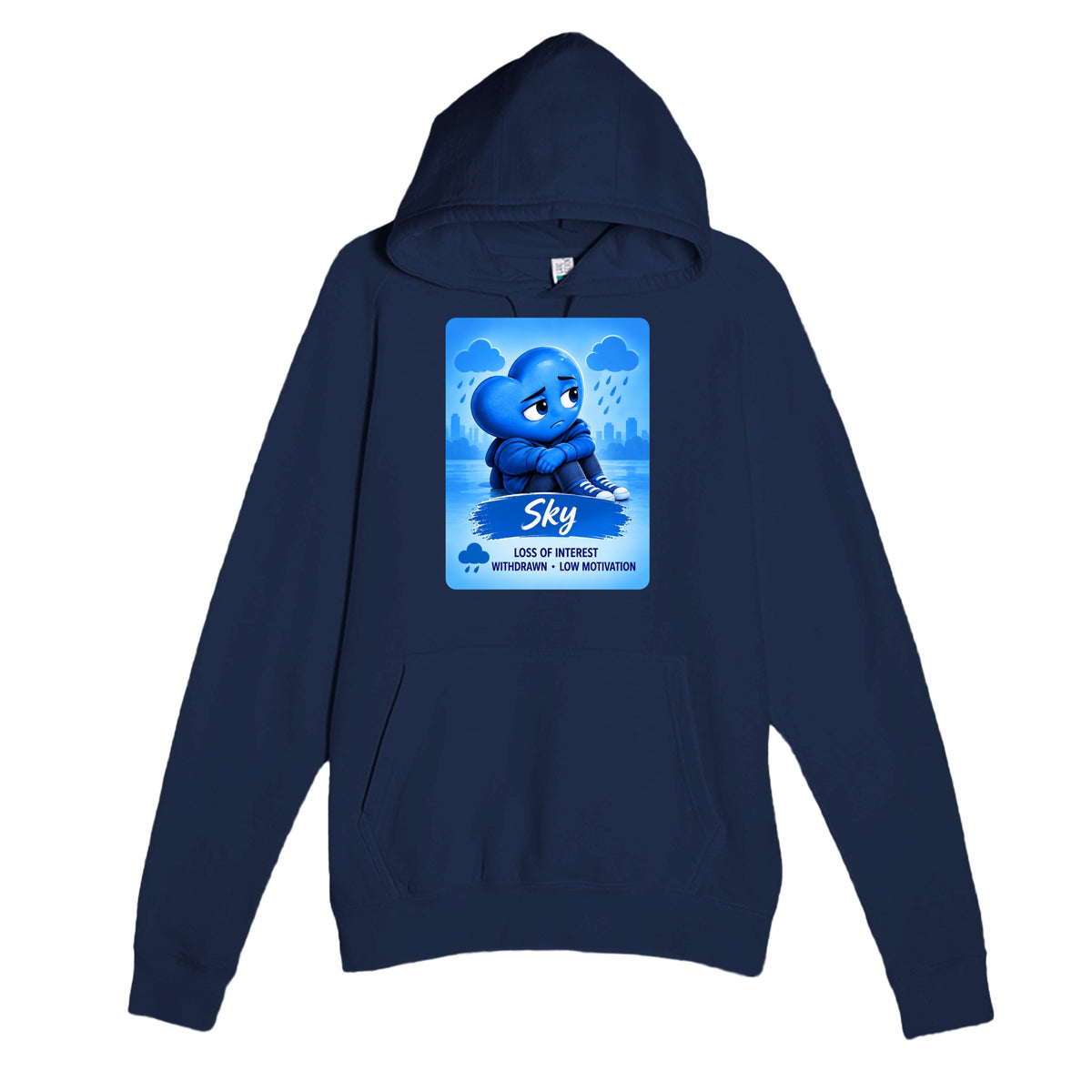 Sky: The Quiet Observer heart for veteran low motivation and withdrawal awareness — navy unisex hoodie