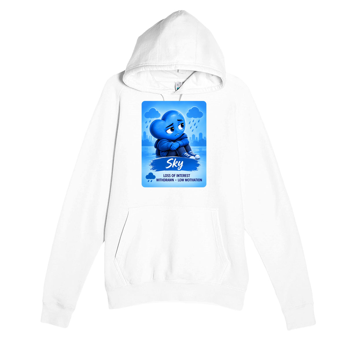 Sky: The Quiet Observer heart for veteran low motivation and withdrawal awareness — white unisex hoodie