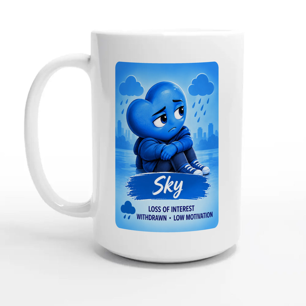 Sky: The Quiet Observer heart for veteran low motivation and withdrawal awareness — 15oz coffee mug, other side