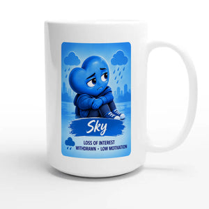 Sky: The Quiet Observer heart for veteran low motivation and withdrawal awareness — 15oz white coffee mug