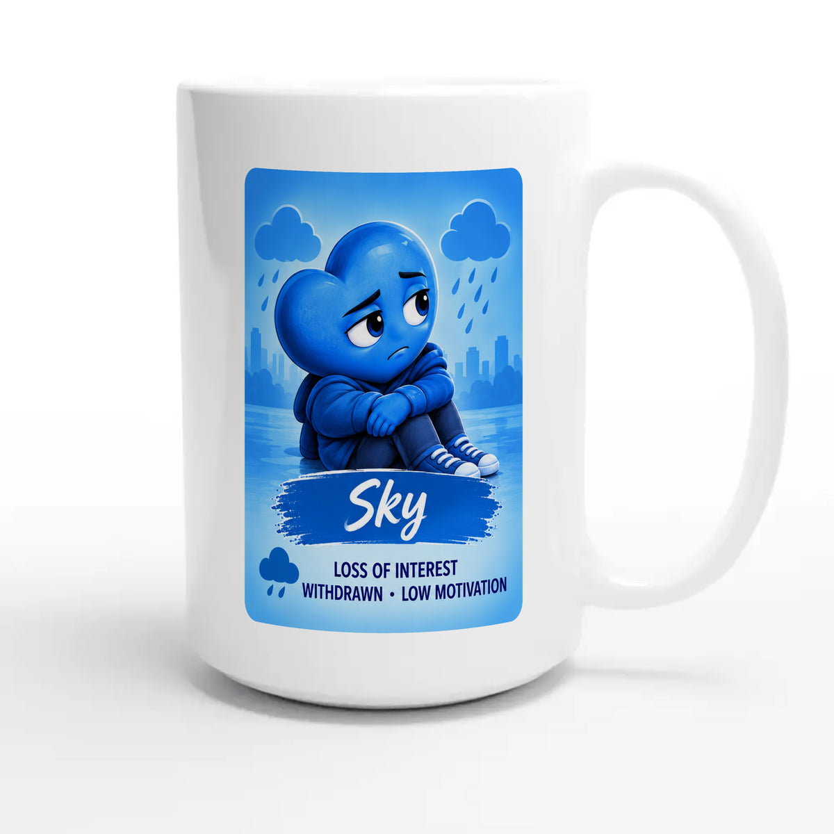 Sky: The Quiet Observer heart for veteran low motivation and withdrawal awareness — 15oz white coffee mug