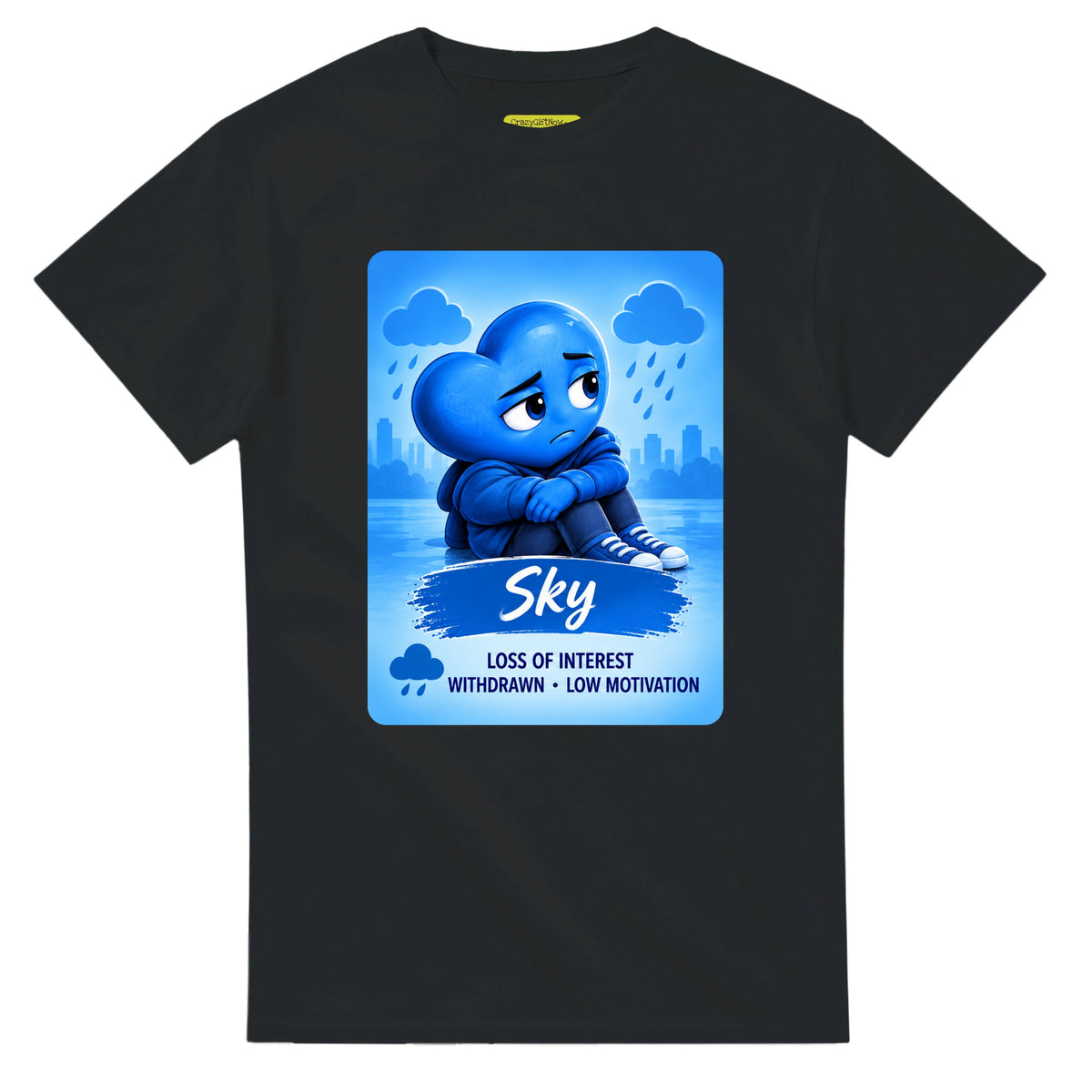 Sky: The Quiet Observer heart for veteran low motivation and withdrawal awareness — black unisex t-shirt