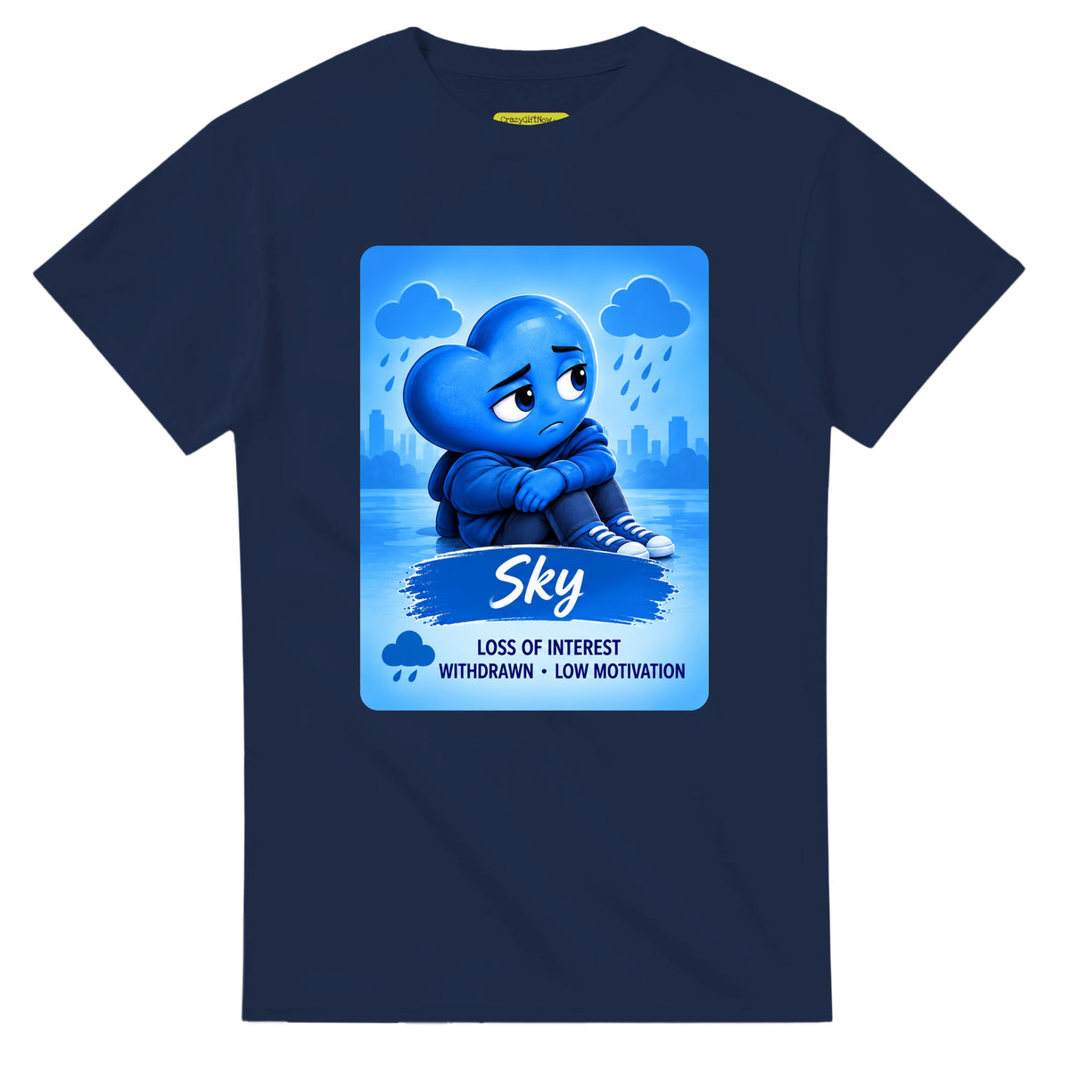Sky: The Quiet Observer heart for veteran low motivation and withdrawal awareness — navy unisex t-shirt