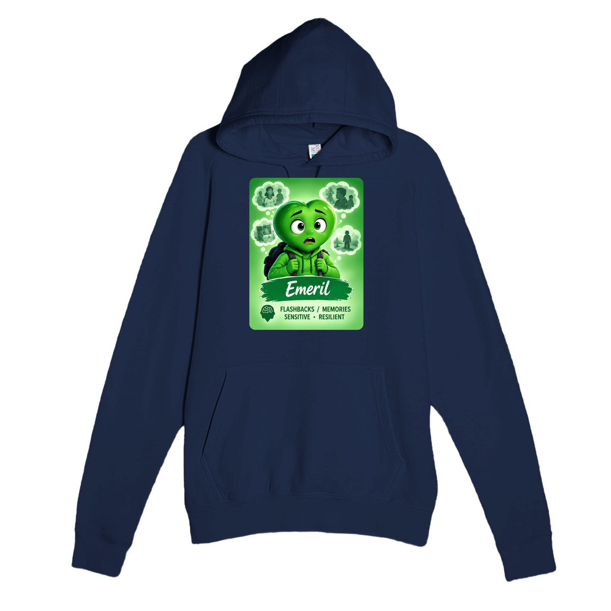 Emeril: The Rememberer heart for veteran flashbacks and painful memories awareness — navy unisex hoodie