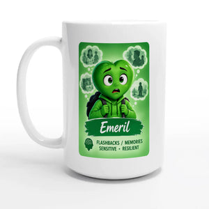 Emeril: The Rememberer heart for veteran flashbacks and painful memories awareness — 15oz coffee mug, other side
