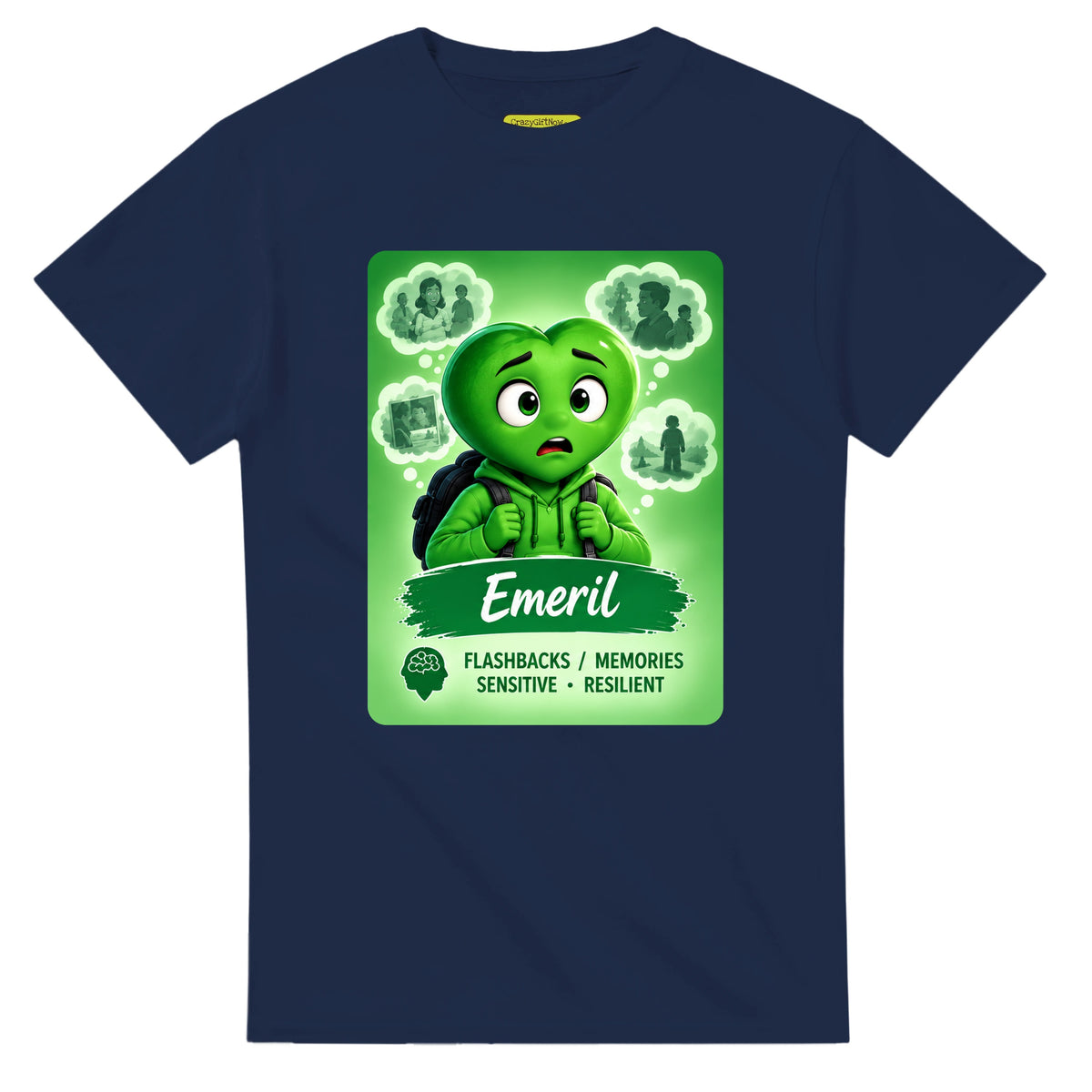 Emeril: The Rememberer heart for veteran flashbacks and painful memories awareness — navy unisex t-shirt