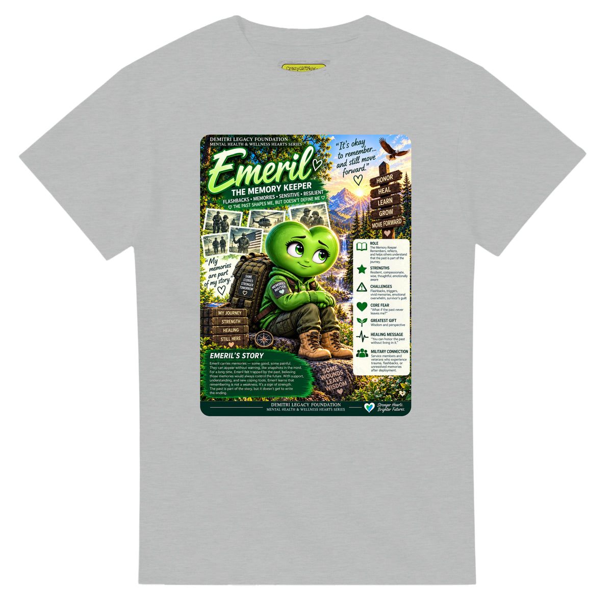 Emeril: The Memory Keeper story poster for veteran flashbacks and painful memories awareness — ash unisex t-shirt