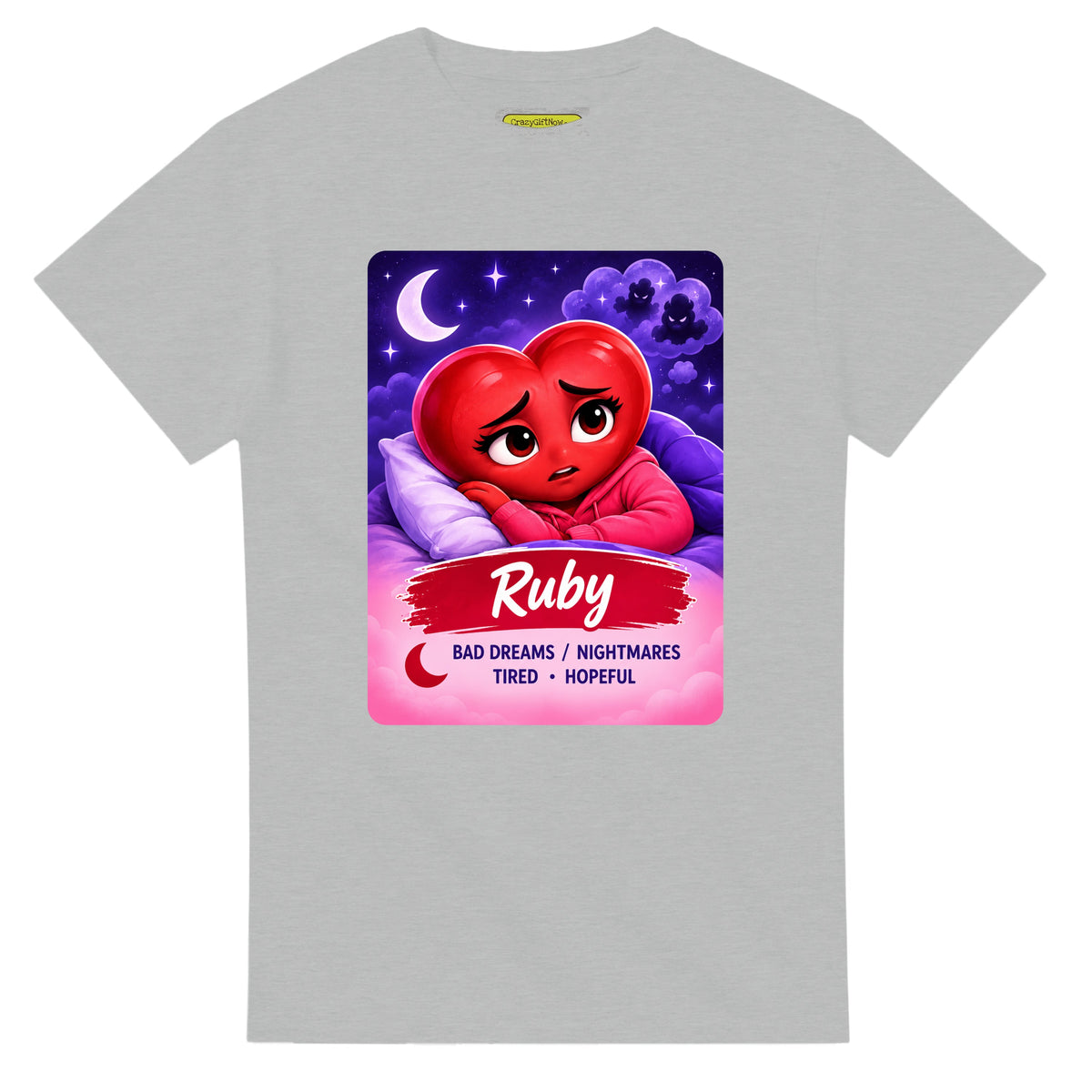Ruby: The Night Dreamer heart for veteran nighttime fear and exhaustion awareness — ash unisex t-shirt