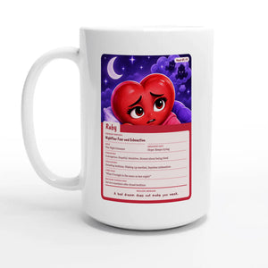 Ruby: The Night Dreamer heart card for veteran nighttime fear and exhaustion awareness — 15oz coffee mug, other side