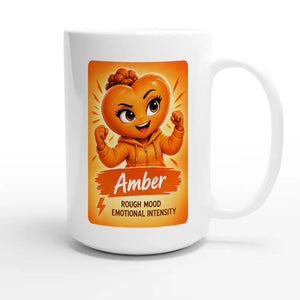 Amber: The Fire heart for veteran anger and emotional intensity awareness — 15oz white coffee mug