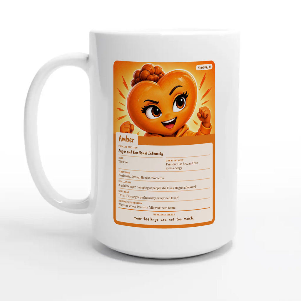 Amber: The Fire heart card for veteran anger and emotional intensity awareness — 15oz coffee mug, other side