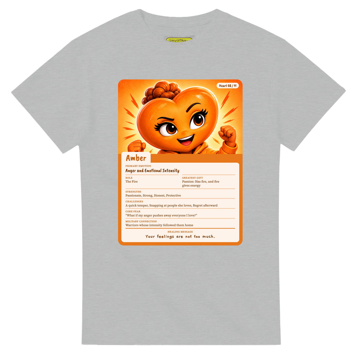 Amber: The Fire heart card for veteran anger and emotional intensity awareness — ash unisex t-shirt
