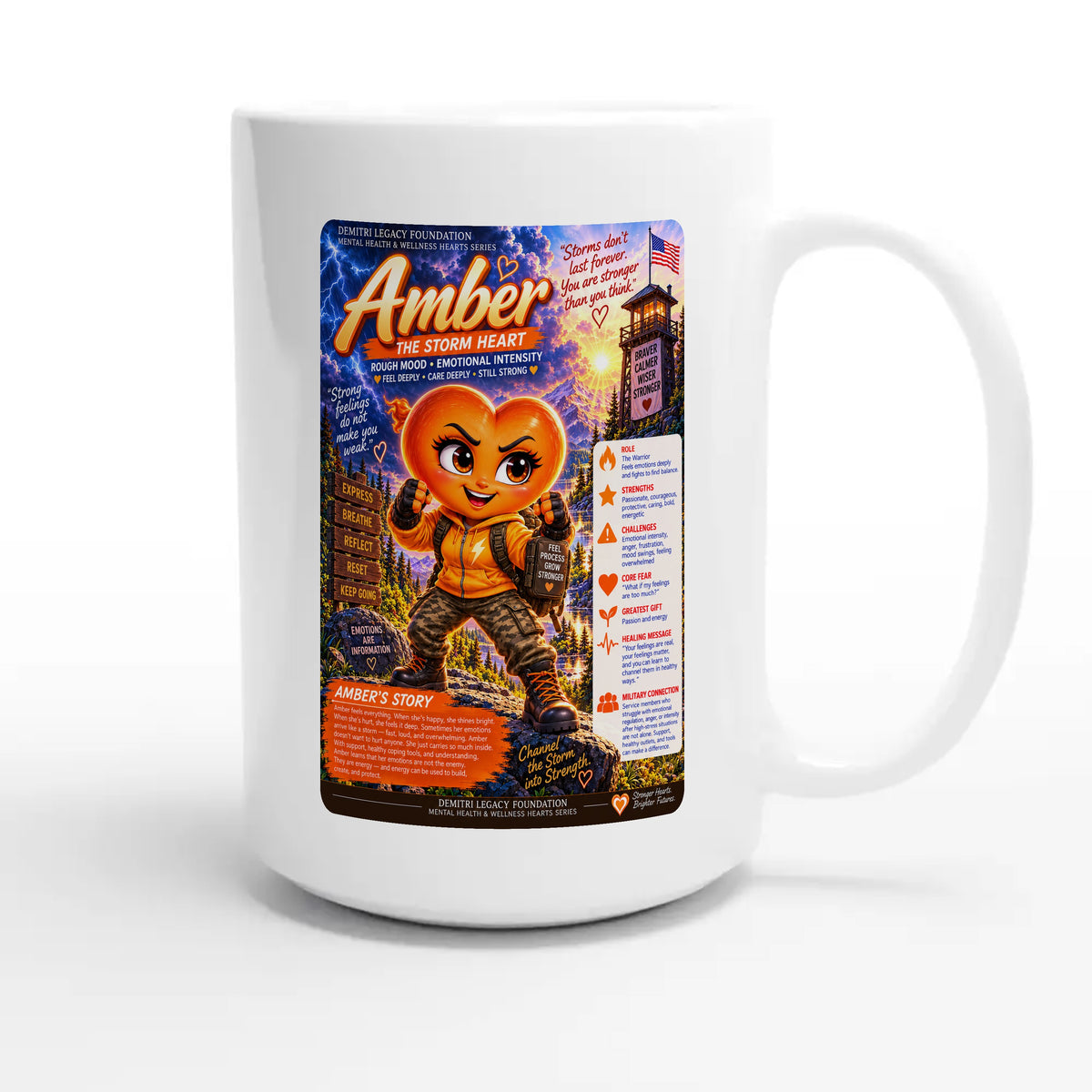 Amber: The Storm Heart story poster for veteran anger and emotional intensity awareness — 15oz white coffee mug