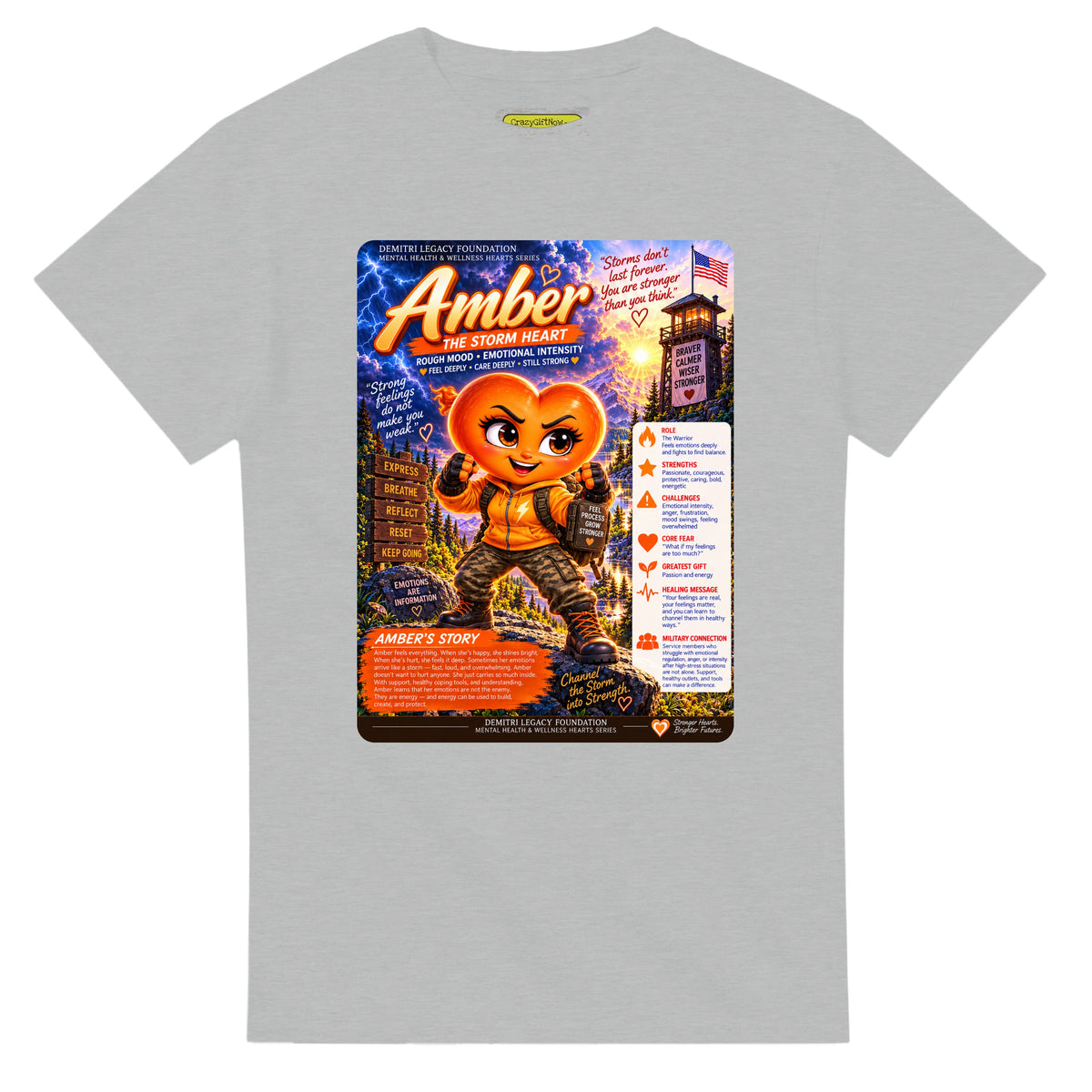 Amber: The Storm Heart story poster for veteran anger and emotional intensity awareness — ash unisex t-shirt