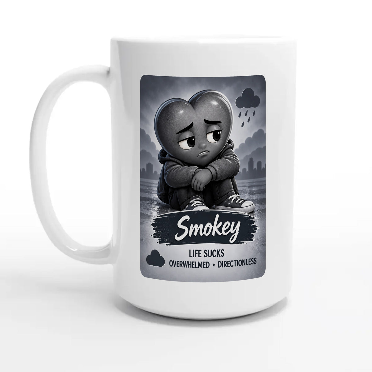Smokey: The Searcher heart for veteran discouragement and hopelessness awareness — 15oz coffee mug, other side