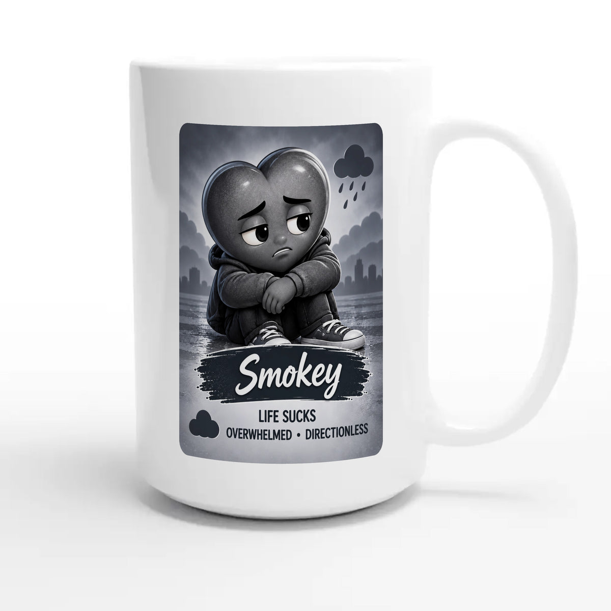 Smokey: The Searcher heart for veteran discouragement and hopelessness awareness — 15oz white coffee mug