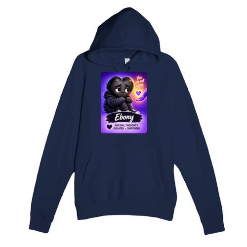 Ebony: The Heart Who Reached Out heart for veteran deep pain and isolation awareness — navy unisex hoodie