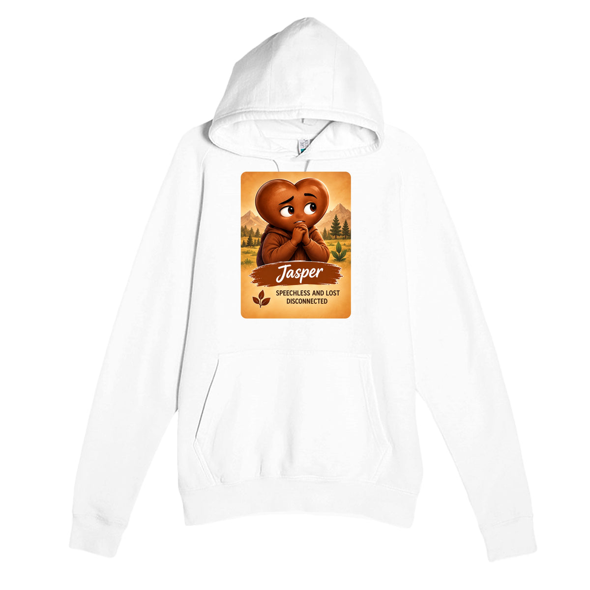 Jasper: The Listener heart for veteran wordlessness and disconnection awareness — white unisex hoodie