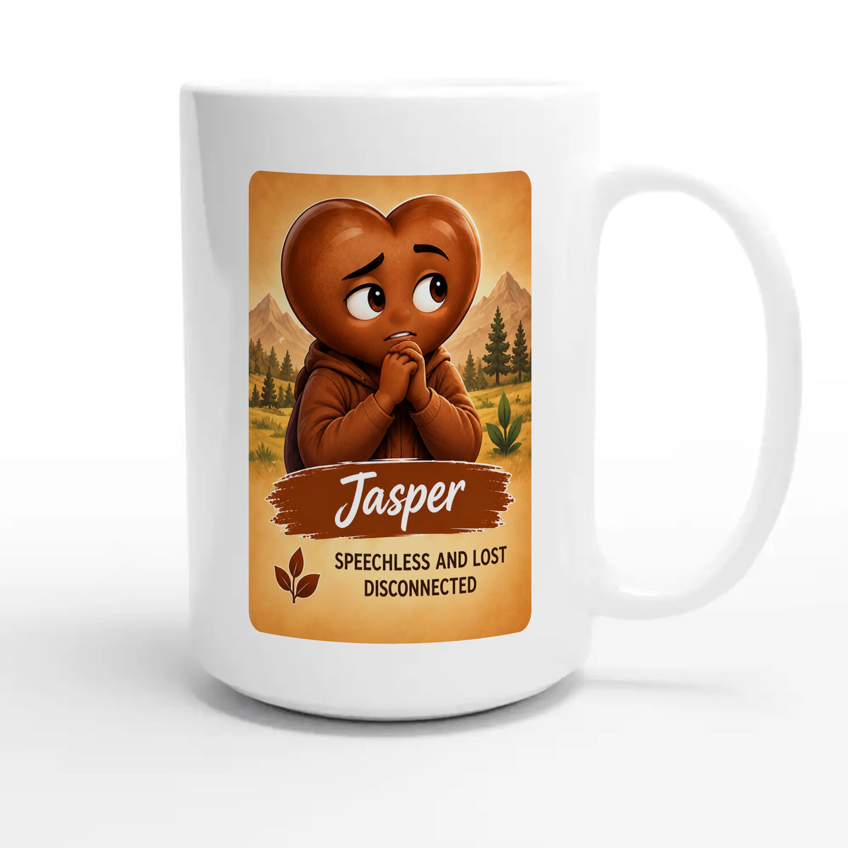 Jasper: The Listener heart for veteran wordlessness and disconnection awareness — 15oz white coffee mug