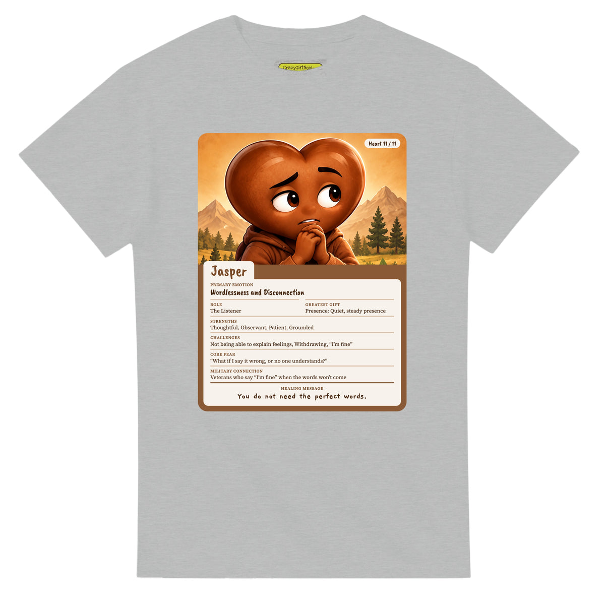 Jasper: The Listener heart card for veteran wordlessness and disconnection awareness — ash unisex t-shirt