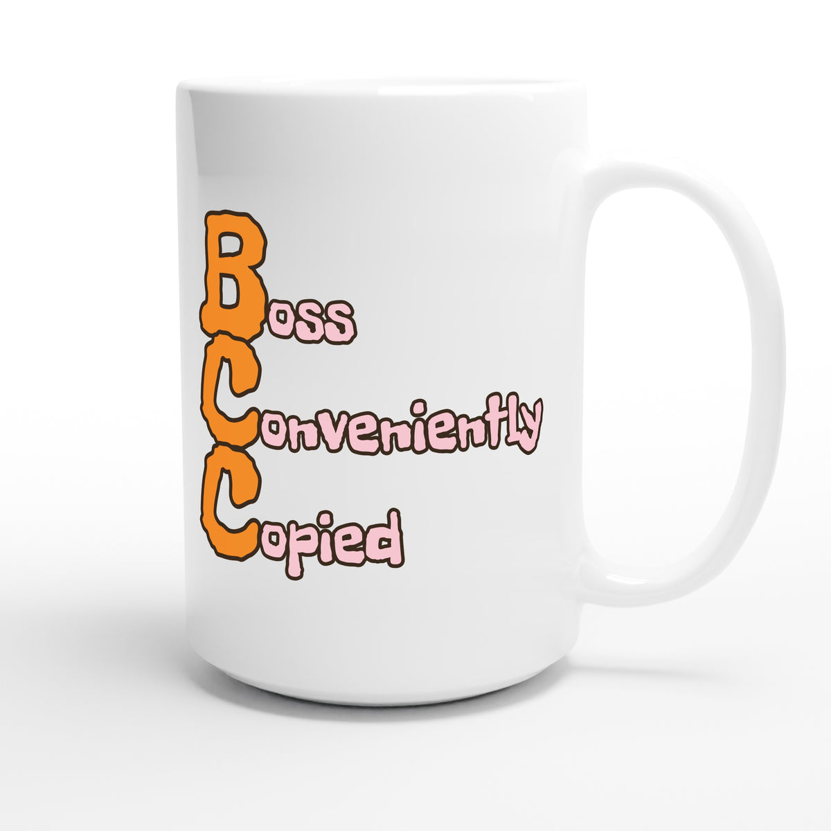 Boss Conveniently Copied — funny 15oz white coffee mug