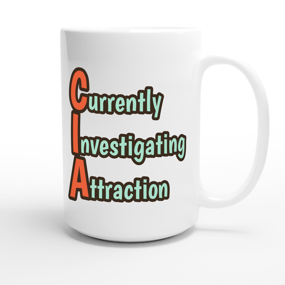 Currently Investigating Attraction — funny 15oz white coffee mug