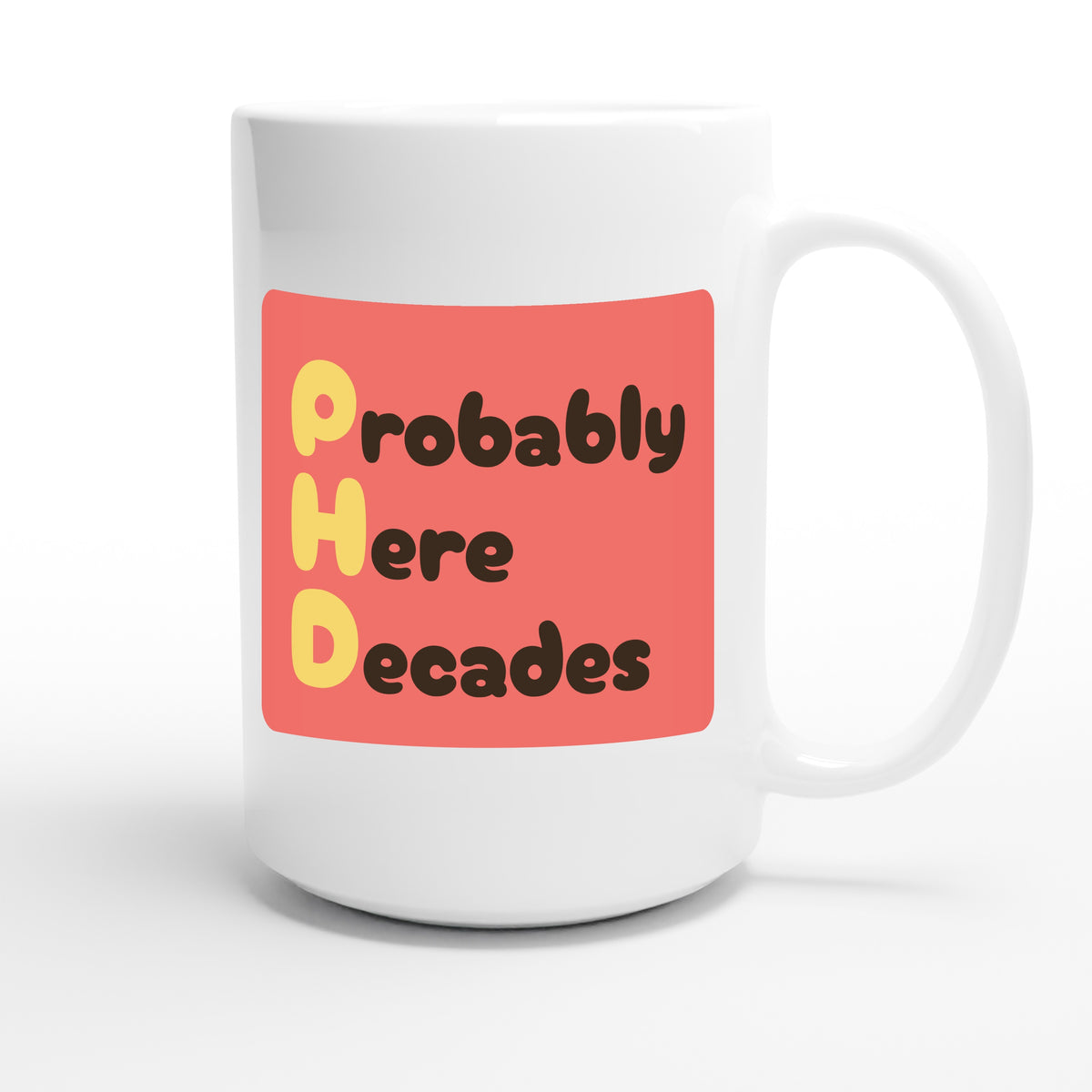 Probably Here Decades — funny 15oz white coffee mug