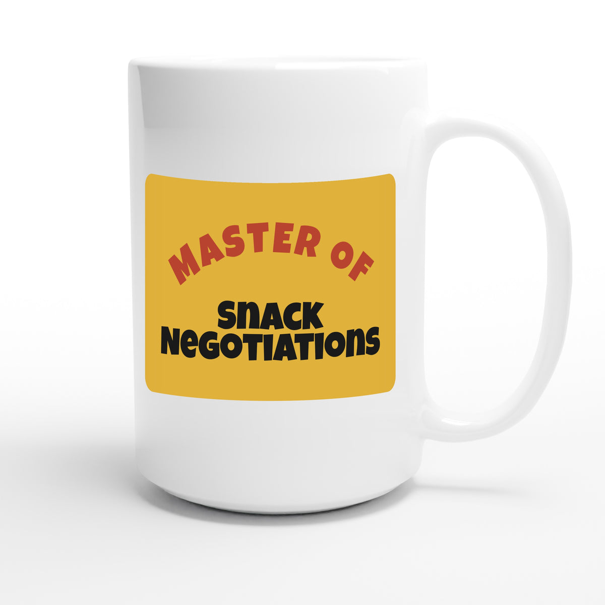 Master of Snack Negotiations — funny 15oz white coffee mug