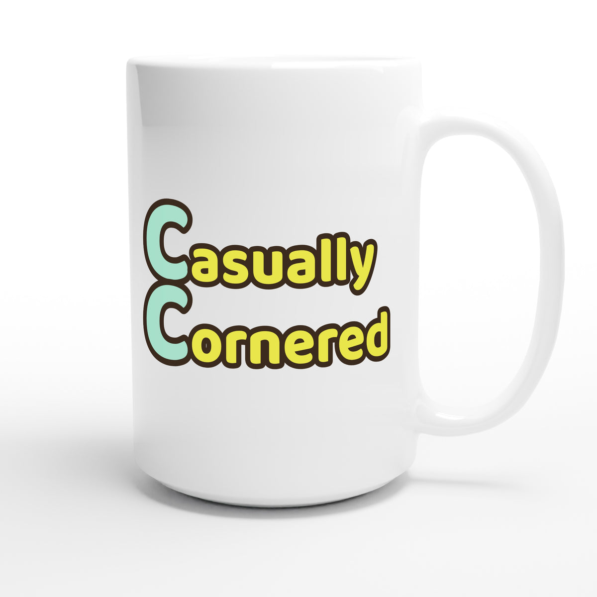 Casually Cornered — funny 15oz white coffee mug