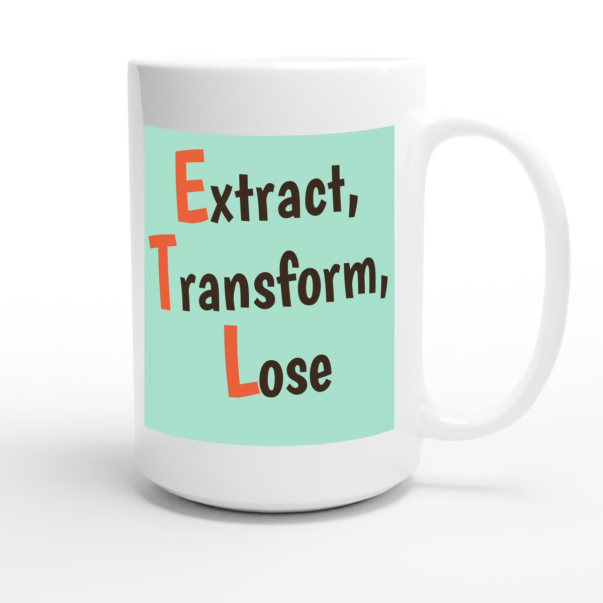 Extract, Transform, Lose — funny 15oz white coffee mug