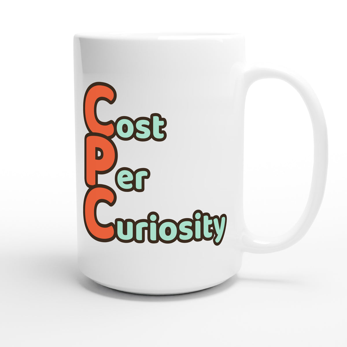 Cost Per Curiosity — funny 15oz white coffee mug